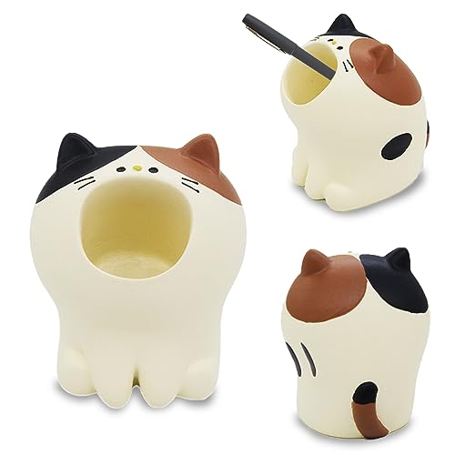 Bonito soporte para lápices, organizador de animales de resina Kawaii, gato creativo con soporte para lápices de boca ancha, soporte para cepillo de dientes de dibujos animados, mini decoraciones de