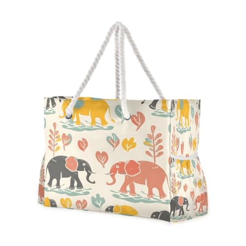 Women Large Beach Bag Elephants Family Playing Travel Tote Bags for Gym Sport Shoulder Bag