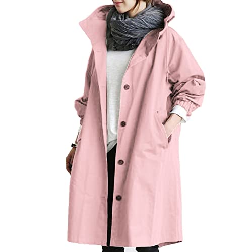 Momolaa Gabardina para mujer suelto cómodo abrigo con capucha ropa exterior mujer elegante cortavientos salvaje invierno abrigo de mujer, 02-rosa, M