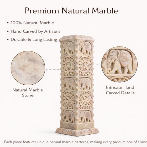 Image of Marble Soapstone Incense Stick Holder Agarbatti Stand Tea Light Burner Candle Holder /Beautiful Elephant Carving for Home Decor.(Square)