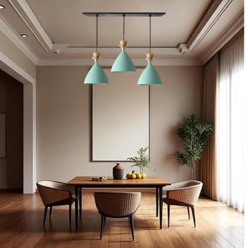 Image of Modern Aqua Blue Dome Hanging Pendant Light for Ceiling, Aluminium, Antique Decor, E-27 Holder, (Bulb is not Included) 3 Light Linear Set