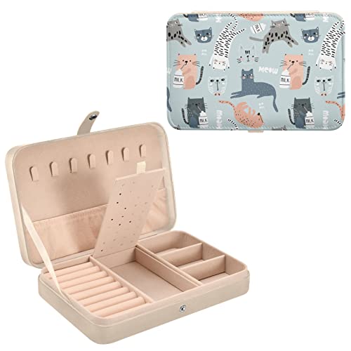 ZZKKO Caja de joyería de viaje divertida para gatos, cajas de joyería pequeñas para mujer, organizador de viaje portátil, caja de almacenamiento para pendientes, anillo collar blanco Cover
