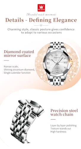 Image of OLEVS Womens Watches Automatic Luxury Dress Ladies Watch Ceramic Strap Rose Gold Self Winding Female Wrist Watch