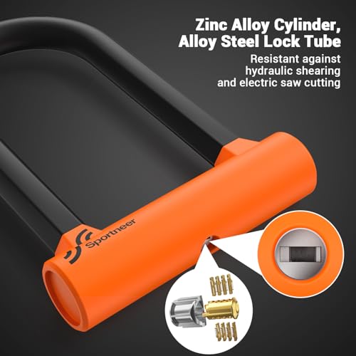 Image of Sportneer Bike Lock Heavy Duty Anti Theft U Lock with 5ft Steel Cable | 17mm Shackle Bicycle U-Locks with 2 Keys & Mounting Bracket for Road Mountain Bike, Size 19.2cmx12.8cm, 0.74kg