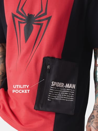 Image of The Souled Store Official Spider-Man: Web Wonder Men and Boys Oversized fit Half Sleeve Cotton Multicolored Men Oversized T-Shirts