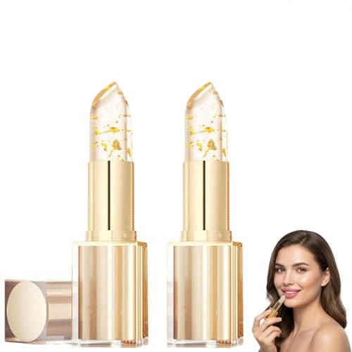 Transferproof Clear Color Changing Lipstick for Women, Gold Crystal Ph Color Changing Lipstick for Auto Tints on Contact, Moisturizing Long Lasting Lip Balm