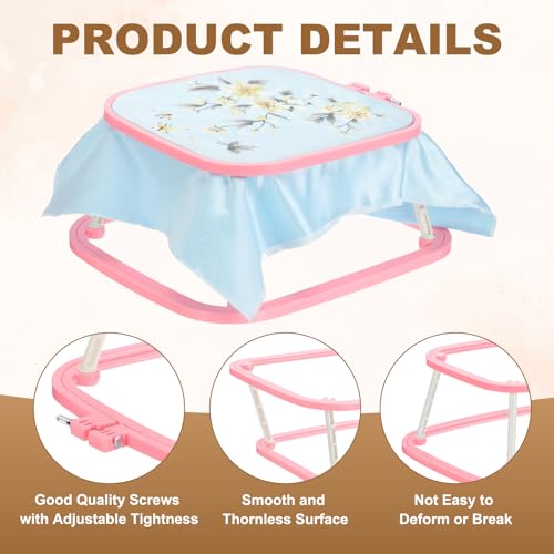 Image of PATIKIL 9.4 inch x 8.7 inch Square Embroidery Hoop Stand, Adjustable ABS Plastic Cross Stitch Stand Hands-Free 2-Tier Embroidery Hoop Holder Punch Needle Frame for Sewing Arts Needlework, Red