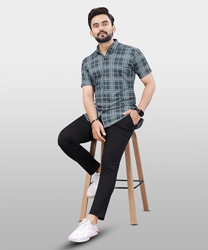 Image of LookMark Men's Stylish Lycra Blend Half Sleeve Shirt with Spread Collar - Featuring Trendy Prints for Casual Wear