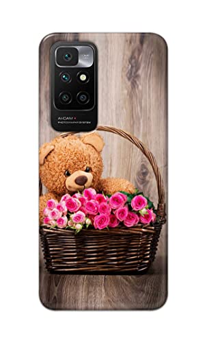 Image of PRINTFIDAA Roses and Teddy Bear in The Wicker Hard Back Cover for Redmi 10 Prime Back Cover -(P6) KAT1004