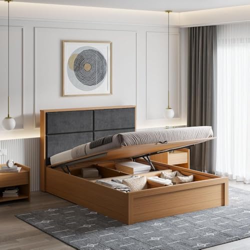 Image of Wakefit Bed | 3 Yr Warranty | Bed Queen Size, Hydraulic Storage & Foam-Cushioned Upholstery Headboard, Density:680-750 kg /m, Termite & Borer Resistant, Fits Mattresses Up to 8 inches(Eclipse78x60-UT)