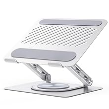 Sturdy and Stable: This laptop stand provides extra stability with a wide base and dual support rods, ensuring a secure setup for any laptop or tablet. 360° Rotating Base: The rotating disc on this stand ensures smooth rotation, you can effortlessly ...