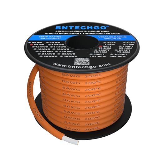 Fil de silicone 8AWG orange souple BNTECHGO pour éviter l'oxydation des câbles
