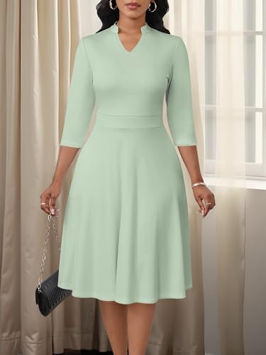 Image of PinkPatty Women's Casual A-line Midi Dresses 3 /4 Sleeve V Neck Fit and Flare Dress with Pockets