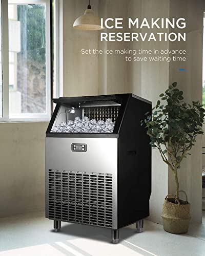 Northair Commercial Ice Maker Machine 270lbs Ice/ 24H Stainless Steel Free-Standing Ice Maker Machine with LCD Display, Ideal For Restaurant, Bar, Coffee Shop