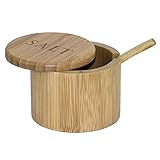 Totally Bamboo Salt Cellar Bamboo Storage Box with Magnetic Swivel Lid, 6 Ounce Capacity, Engraving on Lid, Includes Salt Spoon