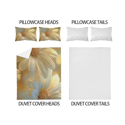 Housse de couette fleurs blanches microfibre 260x220cm infroissable avec zip - 4