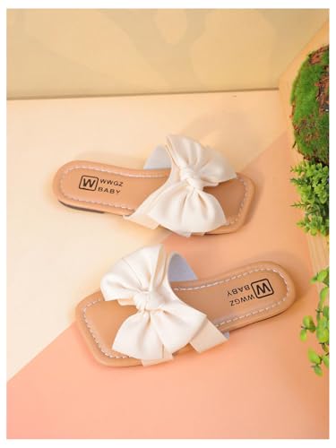 GORGLITTER Girl's Flats Sandals Dressy Bow Square Toe Slip On Slides Slippers Summer Cute Vacation Sandals Shoes3