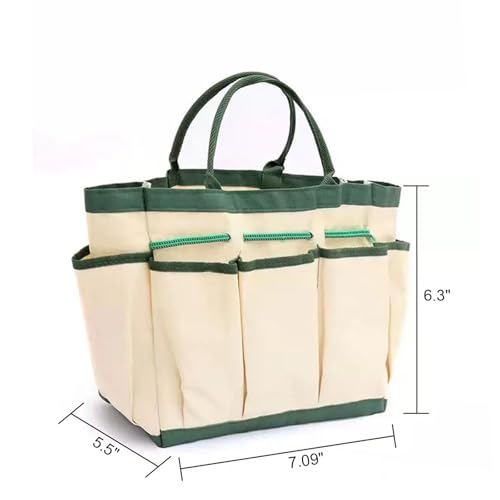 Senvitate Garden Tool Organizer, Garden Tool Bag with 8 Pockets, Garden Tote Bag for Women Men, Small Gardening Tool Set Storage Bag for Gardeners (Beige) - Thumbnail 2
