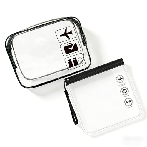 DYSWTUE 2 Piezas Neceser Transparente Viaje, Bolsas Transparentes para Avión, Organizador de Lavado de Maquillaje Portátil Impermeable, Accesorios de Viaje Esenciales para Mujeres y Hombres