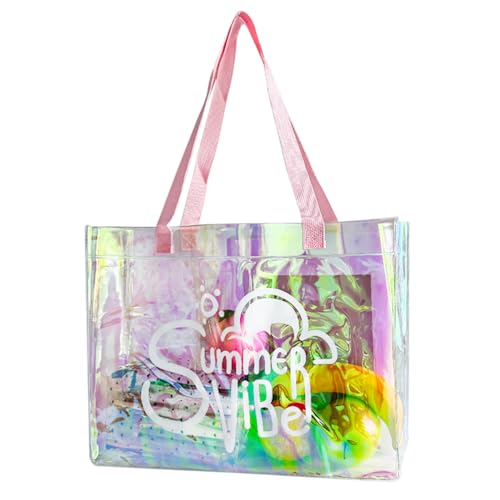 TotePrint Holografische PVC Handtasche - Durchsichtige Transparente Tasche mit Buchstaben-Muster, Stadion-Zulassung (1 Stück) (B029-D2079-2-300-11)