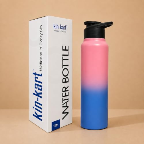 Image of Kin-Kart Water Bottles 1000 ml Stainless Steel Water Bottle 1 Litre | Eco friendly Steel BPA Free Leakproof Water Bottles for School, Office, Home, Gym (GLAM, PINK & BLUE)