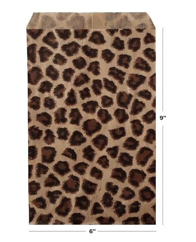 RJ Displays 200 pack Leopard Design Kraft Paper Bags, 5 x 7 inches, Multi-Purpose use. Good for Stationary, Candies, Cookies, Arts Crafts Items, Party Favor, Sandwich, Jewelry Merchandise