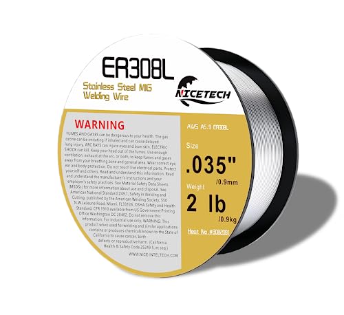 NICETECH, ER308L Stainless Steel MIG Welding Wire .035-Diameter, 2 Pounds Spool, Silver, Package of 1