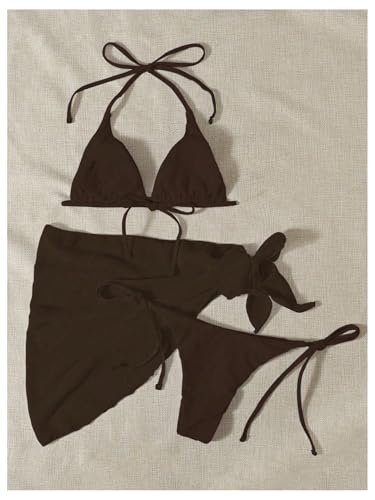 WDIRARA Women's 3 Piece Bathing Suit Triangle Bikini Swimsuit Halter with Cover Up2