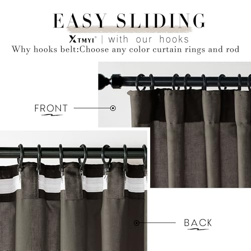 Image of XTMYI Brown Linen Curtains Drapes for Living Room Bedroom 108 Inch Curtains Long 2 Panels Semi Sheer Window Treatments for Dining Room