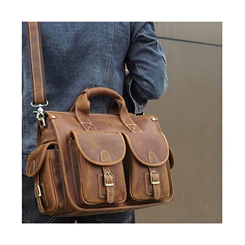 Mens Business Backpacks, Messenger Shoulder Bags, Genuine Leather Laptop Bags, Briefcases, Casual Daypacks (Color : Brown)