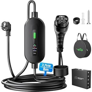 EVJUICION Oplaadkabel elektrische auto type 2, Schuko 3,68 kW (1-fase, 8 m, 16 A, IP67), EV oplader met indicatielampje voor elektrische auto, EV oplader voor ID.3, ID.4, X1, 5ER, model Y/3, GLA, en
