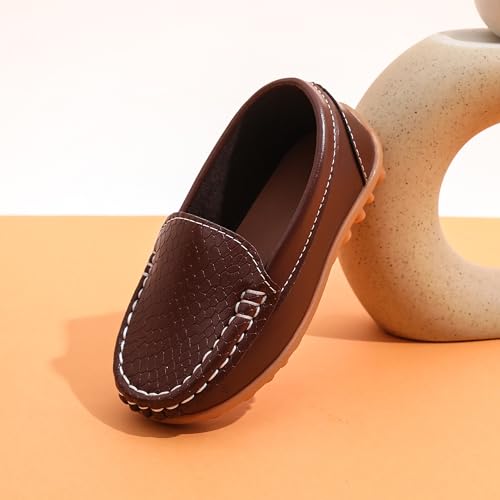 Image of Boys Loafers PU Leather Slip-On Toddler Dress Shoes Non-Slip Sole Kids Moccasins for School Events and Daily Wear