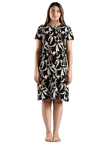 Image of 9shines Label Hosiery Cotton Knee Length Short Night Dress | Short Nighty for Women with Pocket | Graphic Print Nightwear | Night Gown for Women (M-7XL)