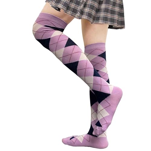 Image of COUVER Women's Thigh High /Over Knee Fashion Argyle Socks, Medium, 1 Pair