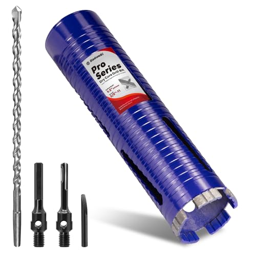 2-1/2" Core Drill Bit with Pilot Bit &amp; Adapters(SDS Plus and 1/2" Hex), 5/8"-11 Thread, 9.5" Depth, Upgraded-Welded Segments Diamond Core Bits for Concrete, Masonry, Brick Block