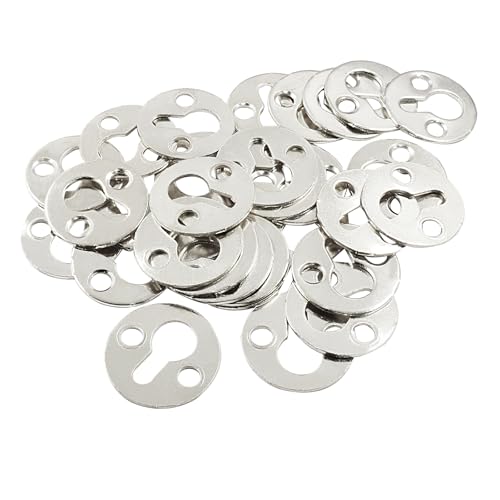 Image of 25 mm / 1 Inch Metal Keyhole Hangers, 30 Pcs Round Type Shelf Brackets, Silver Keyhole Mounting Plate with Screws for Picture Frame, Wall
