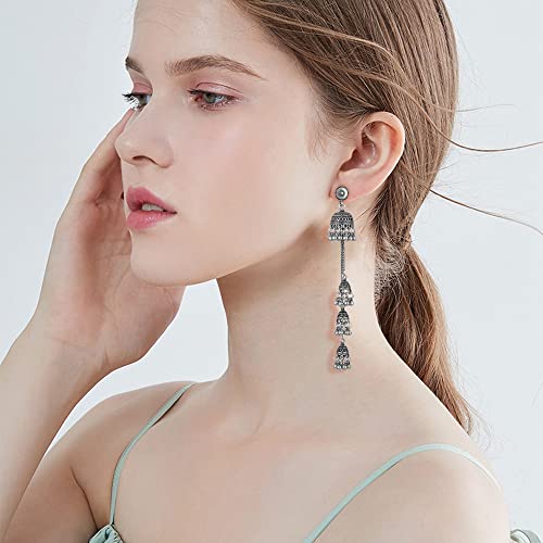 Boho Vintage Jhumka Jhumki Tassel Dangle Statement Earrings for Women Girls Oxidized Jewelry Long Drop Chandelier Earring Traditional Ethnic Gypsy Beads Bohemian Bollywood Indian Jewelry Gift2