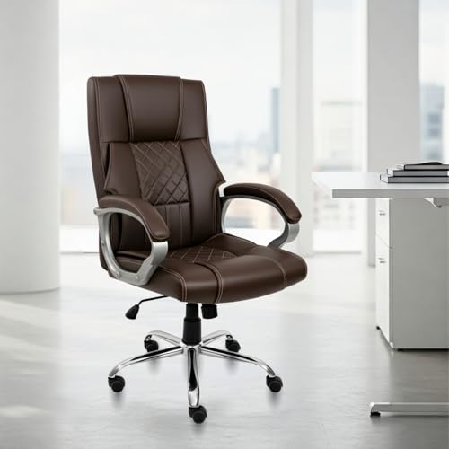 Image of activa Kim Ergonomic Office Chair | Premium Leatherette Boss Chair with Padded Seat & Backrest | Adjustable Height Office Chair for Work /Study /Gaming | Swivel Seating for Workstations (Coffee)