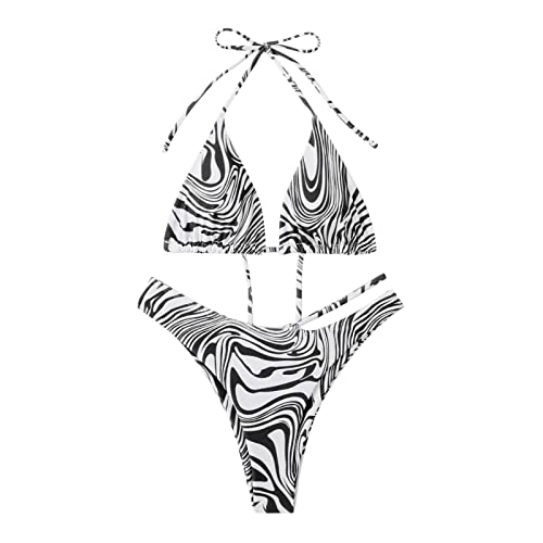 Conjunto de bikini hawaiano de 2 piezas con abertura para la playa a juego para mujer, trajes de baño florales tankini para mujer, O-331 Negro, S