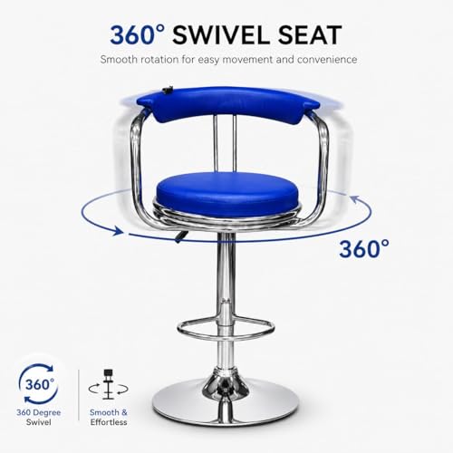 Image of Kemon Modern Adjustable Swivel Bar Stool Chair with Backrest, PU Leather Hydraulic Counter Stool with Footrest for Kitchen Island, Cafe & Home Bar (1, Blue, Round Barrel Stool)