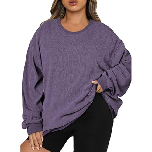 PBNBP spring clothes for women 2025 Ladies Comfy Loose Clothes Solid Color Crewneck Workout Sweatshirts Plus Size Buttons Long Sleeve Spring Fall Tops cute sweatshirts