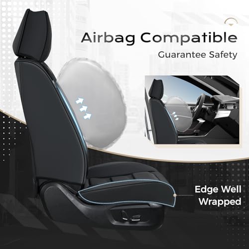 Image of Coverado Car Seat Covers, Front Covers for Cars, Car Seat Cover Front Seats, Automotive Seat Cover, Waterproof, Leather Car Seat Cushion, Universal Interior Covers Seat Protectors for Most Cars Black