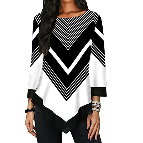 Women's Printed Long Sleeve Sweatshirt Loose Casual Crewneck Striped Pullover Tops Tie Dye Printed Tops Shirts (White,Large)