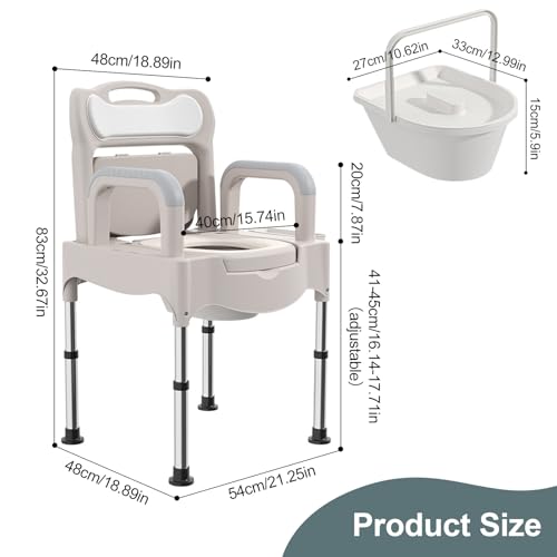 Regulowane krzesło toaletowe dla seniorów - Bedside Commode z 18,5-calowym ultra-szerokim siedziskiem do użytku domowego