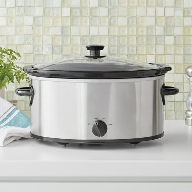 6 Quart Oval Slow Cooker, Stainless Steel Finish, Glass Lid, Model # MS54100112168S, Perfect For Slow-Cooking Meats, Three Temperature Settings - Low, High, And Warm