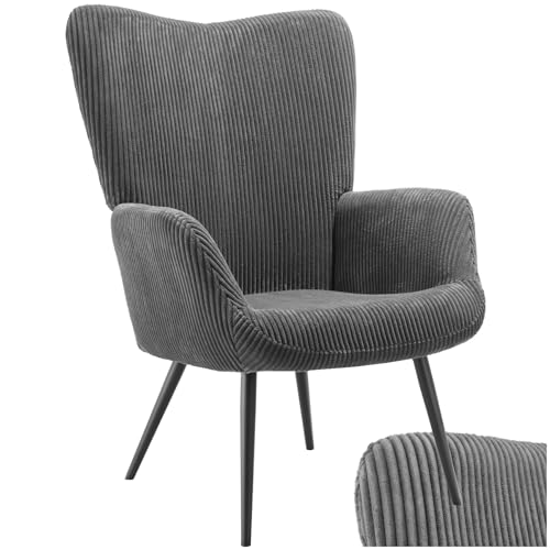 TecTake® Poltrona Imbottita, Poltrona Ergonomica con Schienale e Braccioli, Poltrona Camera da Letto, Poltrona Salotto Moderna, Carico Massimo 150 kg - Senza Pouf, Corda Larga, Antracite/Nero