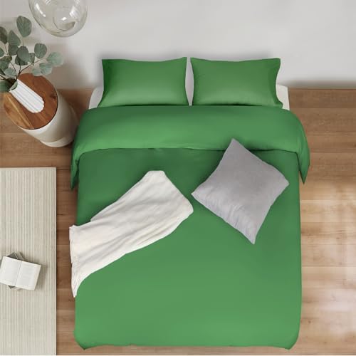 Image of Mejoroom Green Duvet Cover Queen Size - Queen Duvet Cover Set - Soft and Breathable Comforter Cover with Zipper Closure, 3Pieces, 1 Duvet Cover (90x90) and 2 Pillow Cases(20x26)