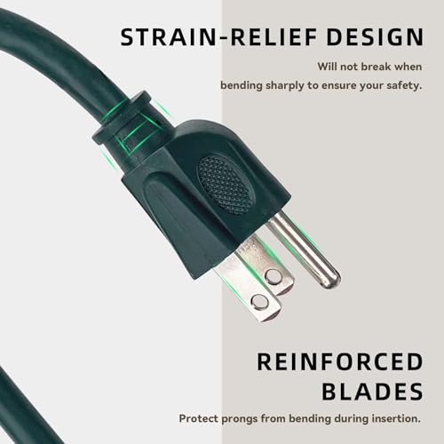 Image of 12ft Outdoor Extension Cord for Christmas Decorations- 16 /3 Heavy Duty SJTW Waterproof Green Electrical Cable with 3 Prong Grounded Plug for Safety, Great for Lawn and Major Appliances