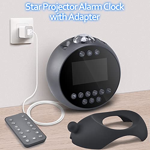 Fansbe Kids Alarm Clock Star Projector, Galaxy Projector Bedroom White Noise, Bluetooth Speaker Alarm Clock Bedroom Snooze Auto-Off Timer Remote Control 14 Soothing Sounds Black #TOP6