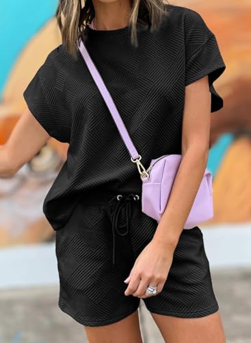 Dokotoo Women's 2 Piece Outfits Sweatsuit Casual Short Sleeve Pullover Tops and Drawstring Shorts Pants Lounge Sets2